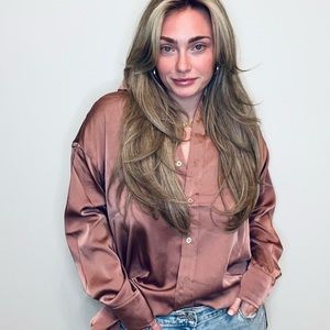 Cocoa satin button down Blouse